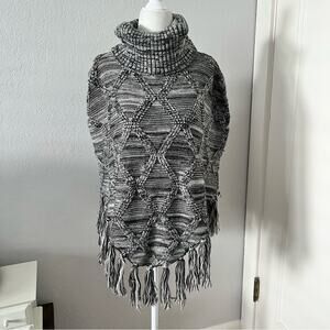 Pia Rossini Marled Knit Fringe Poncho